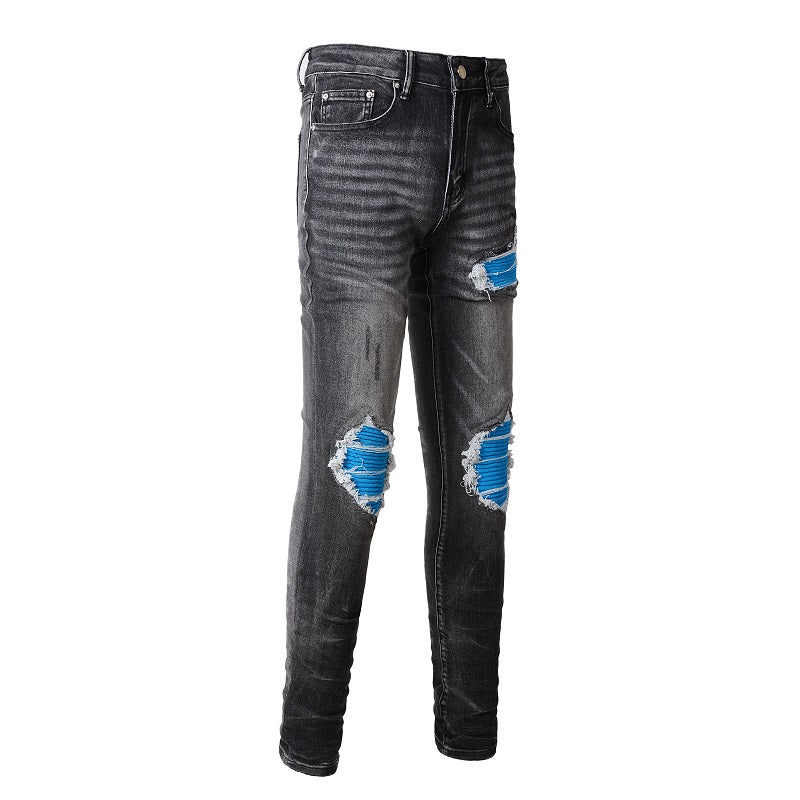 ELECTRIC BLUE PATCH BIKER DENIM